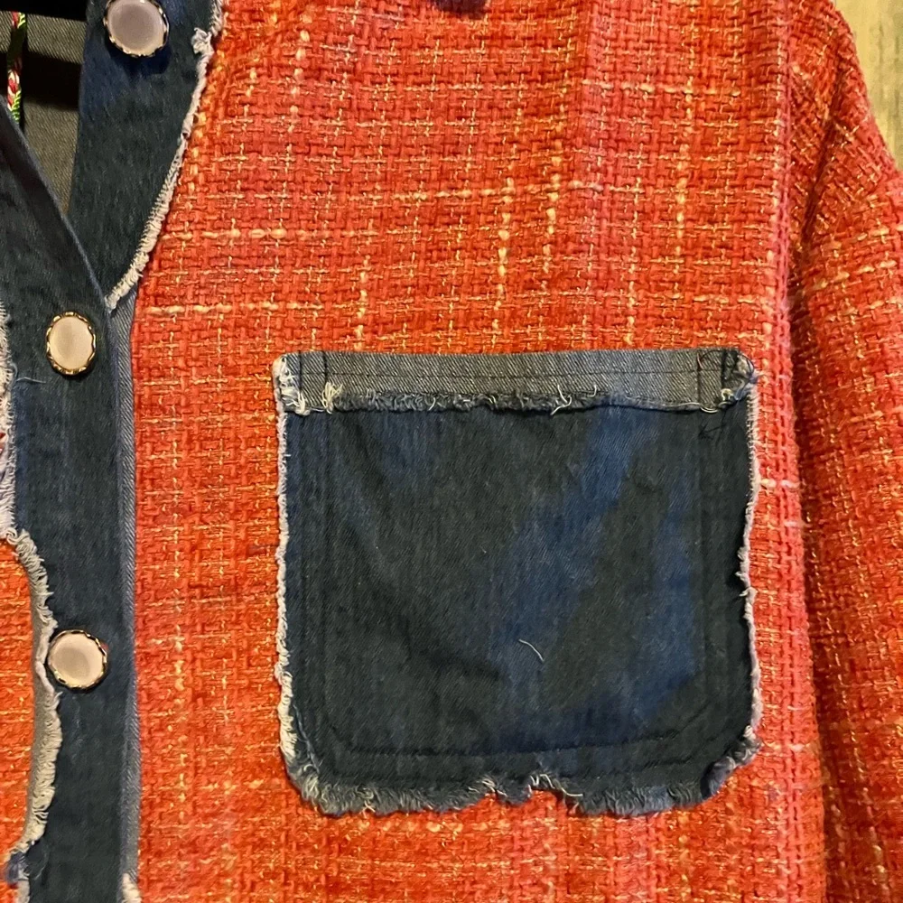 Umgee M Orange and Denim Button-Up Shacket - Picture 3 of 8